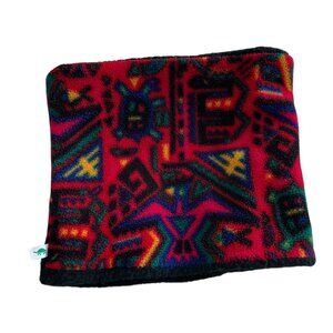 Vintage 90s Turtle Fur Neck Up Warmer Scarf Fleece Red Southwestern Tribal Print